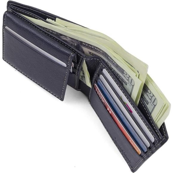 MEN'S Leather RFID Blocking Passcase Security Wallet Navy Blue - Picture 3 of 6